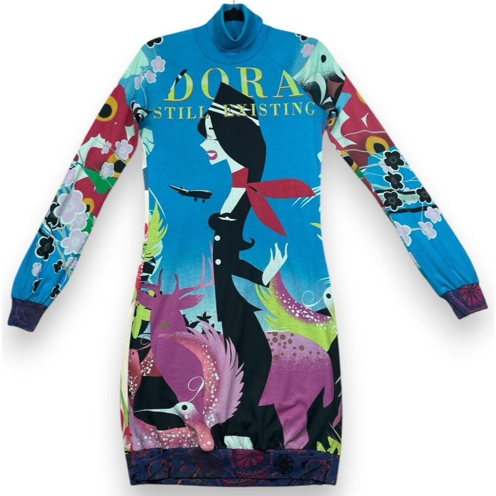 Vintage Custo Barcelona Dress Womens 4 M Multicolor Y2K Girl Graphic Print Dora